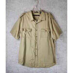 Sean John Linen Blend Button Down Shirt Mens XL Tan Casual Flight Short Sleeve